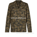 Custom Lady Classic Jacket 100% Cotton Casual Long Sleeves Collared Neck Buttoned All Over Khaki Camo Print Jacket
